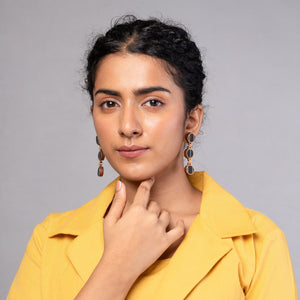 Black Repurposed Fabric and Wood Connecting Round Earring