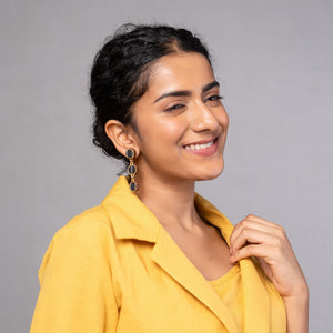 Black Repurposed Fabric and Wood Connecting Round Earring