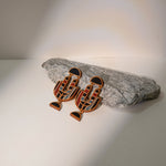 Black Stripe Ajrakh Repurposed Fabric and Wood Earrings