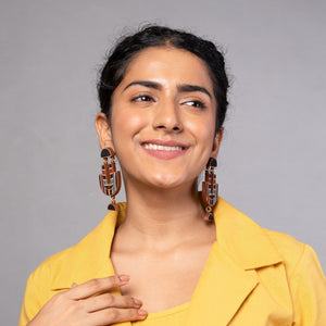 Black Stripe Ajrakh Repurposed Fabric and Wood Earrings