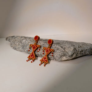 Worli Inspired Maroon Repurposed Fabric and Wood Earrings