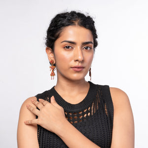 Worli Inspired Maroon Repurposed Fabric and Wood Earrings