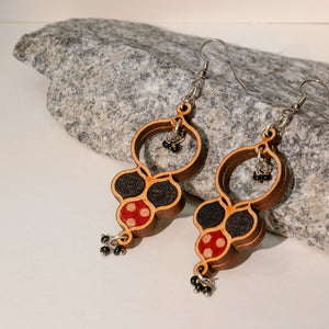 Ajrakh Black Repurposed Fabric and Wood Round Danglers