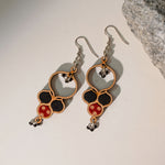 Ajrakh Black Repurposed Fabric and Wood Round Danglers