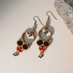 Ajrakh Black Repurposed Fabric and Wood Round Danglers