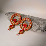 Red Wheel Repurposed Fabric and Wood Earrings