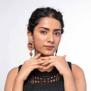 Red Wheel Repurposed Fabric and Wood Earrings
