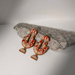 Red Hand-block printed Repurposed Kalamkari Fabric and Wood Earrings