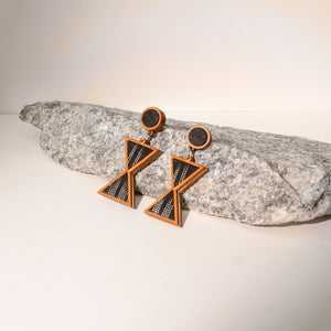 Worli Inspired Black Repurposed Fabric and Wood Earrings