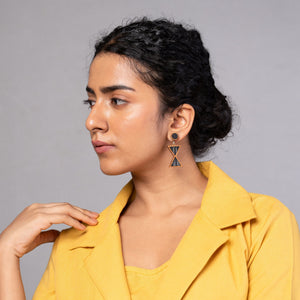 Worli Inspired Black Repurposed Fabric and Wood Earrings