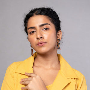 Worli Inspired Black Repurposed Fabric and Wood Earrings
