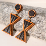 Worli Inspired Black Repurposed Fabric and Wood Earrings