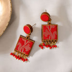 Red Festive Fabric and Repurposed Wood Square Danglers