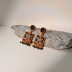 Black Ajrakh Hand Block Printed Repurposed Fabric and Wood Earrings