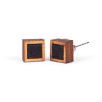 Unisex Black Square Repurposed Fabric and Wood Studs
