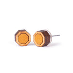 Unisex Mustard Hexagon Repurposed Fabric and Wood Studs