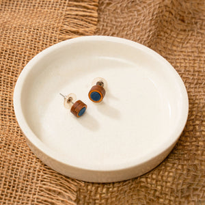 Unisex Blue Round Repurposed Fabric and Wood Studs