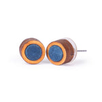 Unisex Blue Round Repurposed Fabric and Wood Studs