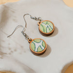 Green Repurposed Fabric and Wood Round Danglers