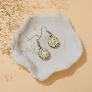 Green Repurposed Fabric and Wood Round Danglers