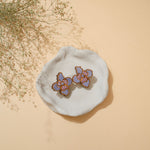Purple Bloom Repurposed Fabric and Wood Flower Studs
