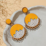 Yellow Fabric and Repurposed Wood Round Danglers