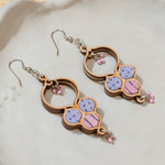Floral Purple Repurposed Fabric and Wood Round Danglers
