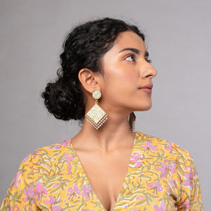 Green Repurposed Fabric and Wood Diamond Earrings