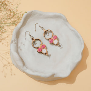 Pink and White Repurposed Fabric and Wood Danglers
