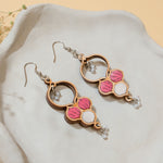 Pink and White Repurposed Fabric and Wood Danglers