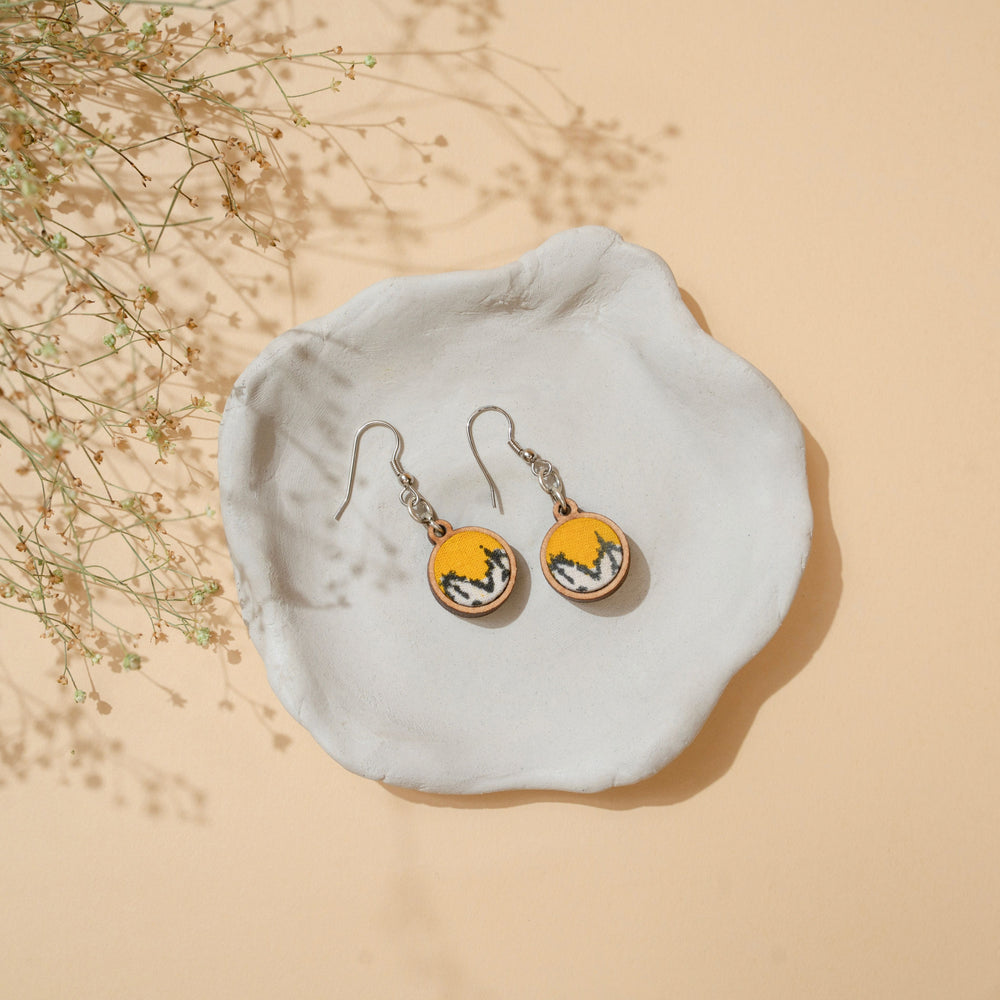 Yellow Repurposed Fabric and Wood Danglers