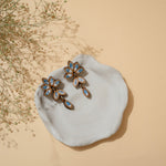 Blue White Bloom Repurposed Fabric and Wood Leaf Dangler