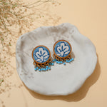 Blue Repurposed Fabric and Wood Round Studs