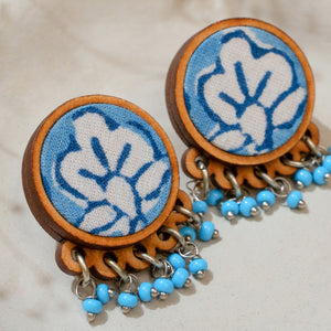 Blue Repurposed Fabric and Wood Round Studs