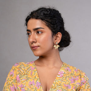 Green Bloom Repurposed Fabric and Wood Leaf Earrings