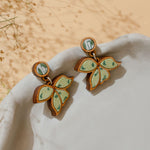 Green Bloom Repurposed Fabric and Wood Leaf Earrings