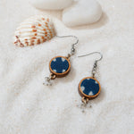 Indigo Blue Fabric and Repurposed Wood Danglers