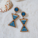 Shades of Indigo Blue Warli Inspired Repurposed Fabric and Wood Earrings