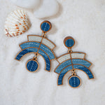 Shade of Indigo Blue Arch Repurposed Fabric and Wood Earrings