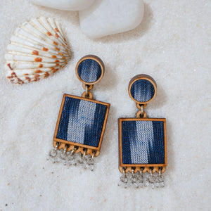 Blue Ikat Fabric and Repurposed Wood Square Danglers