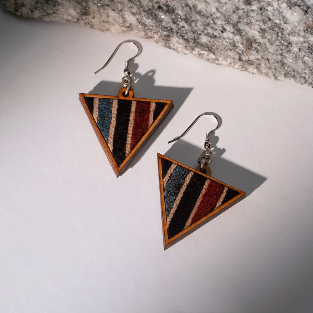 Multicolor Ajrakh Repurposed Fabric and Wood Triangular Dangler