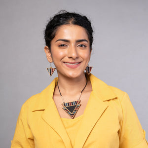Multicolor Ajrakh Repurposed Fabric and Wood Triangular Dangler