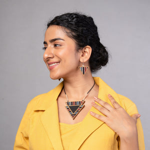 Multicolor Ajrakh Repurposed Fabric and Wood Triangular Dangler