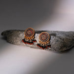 Multicolor Ajrakh Repurposed Fabric and Wood Round Studs