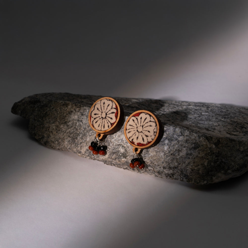 Multicolor Floral Kalamkari Repurposed Fabric and Wood Round Studs