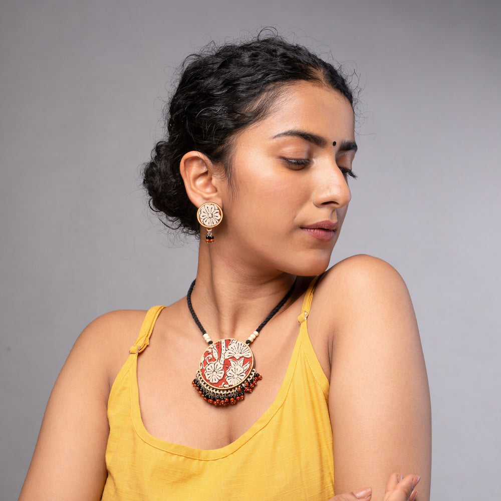 Multicolor Floral Kalamkari Repurposed Fabric and Wood Round Studs