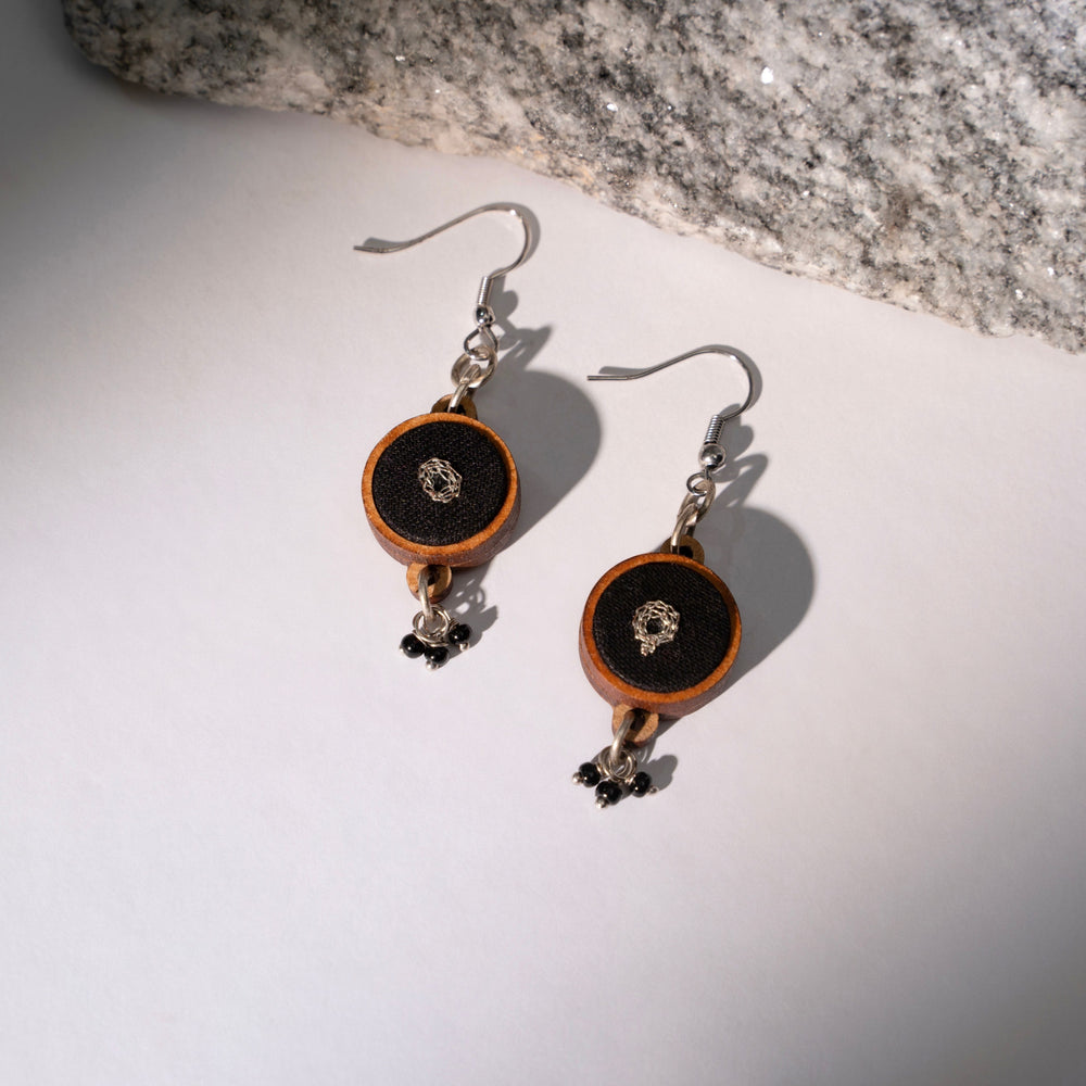 Black Fabric and Repurposed Wood Danglers