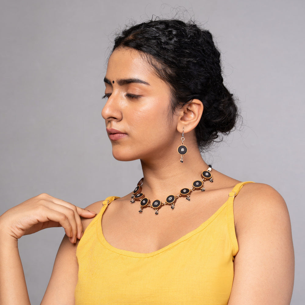 Black Fabric and Repurposed Wood Danglers