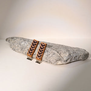 Ajrakh Black Repurposed Fabric and Wood Studs withBeads