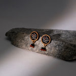 Ajrakh Multicolour Repurposed Fabric and Wood Stud Earrings